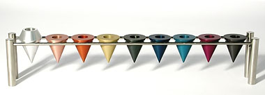 Cone Menorah (Rainbow) by Laura Cowan